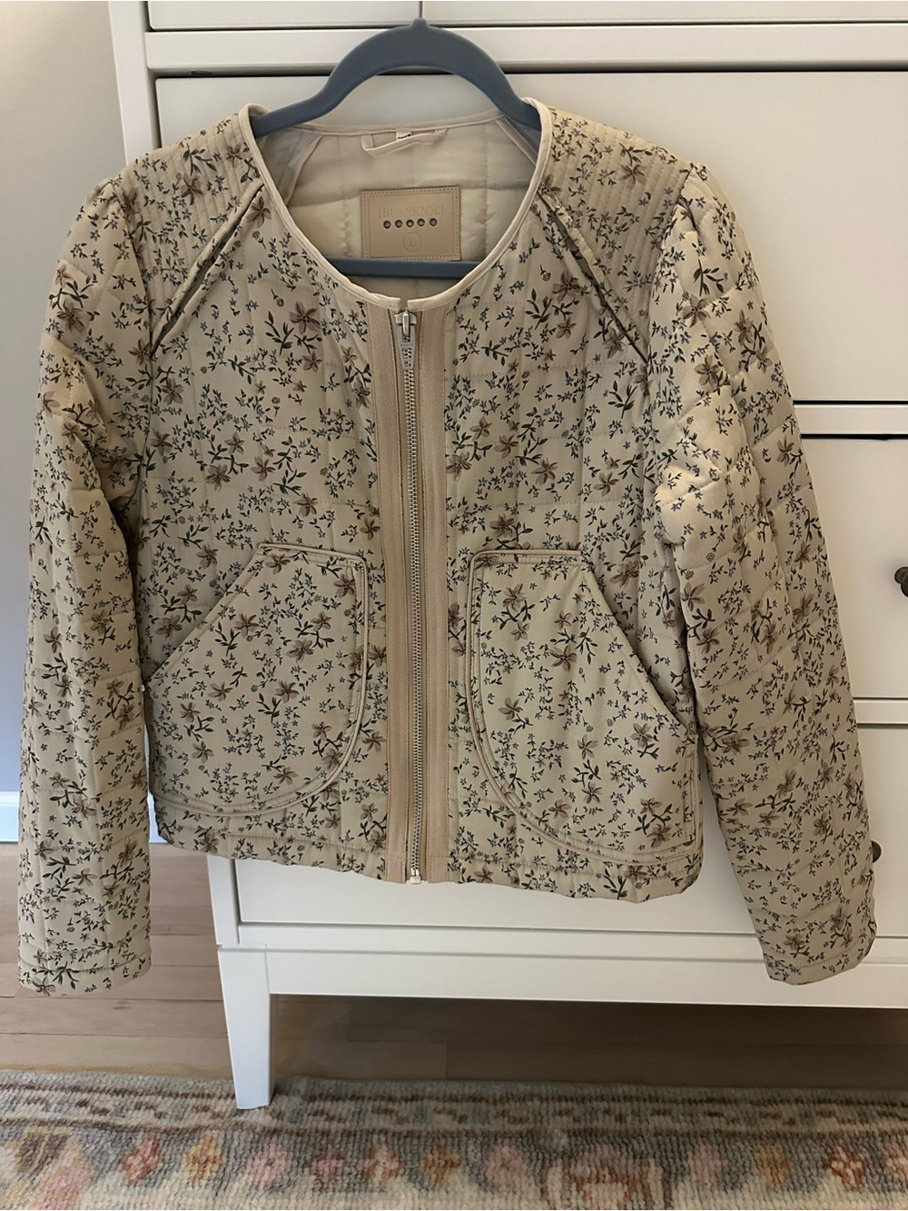 Blank NYC Cream Quilted Floral Zip Jacket